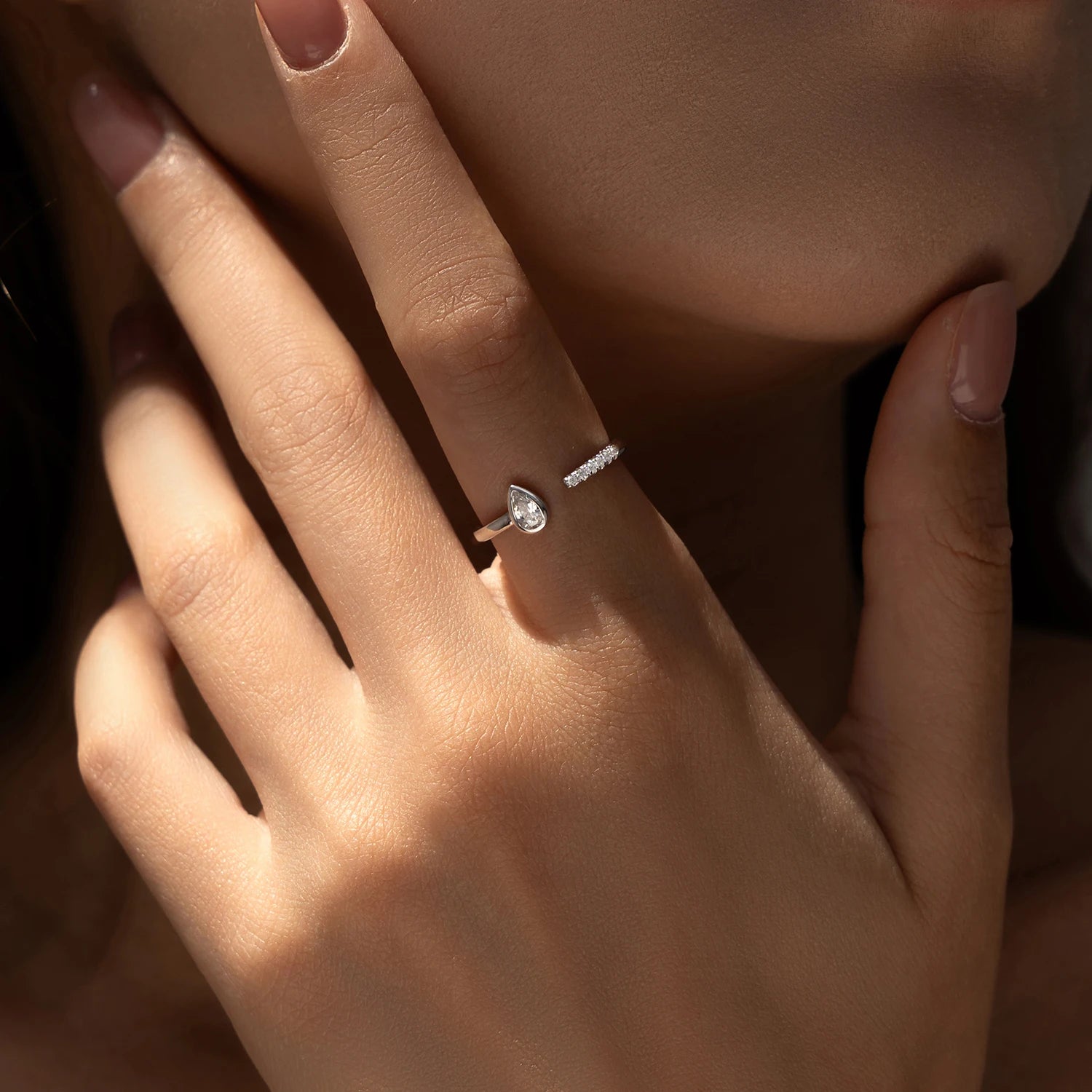 Dazzling Water Drop Zirconia Rings 925 Sterling Silver Simple Open Size Finger Rings for Women Wedding Fine Jewelry