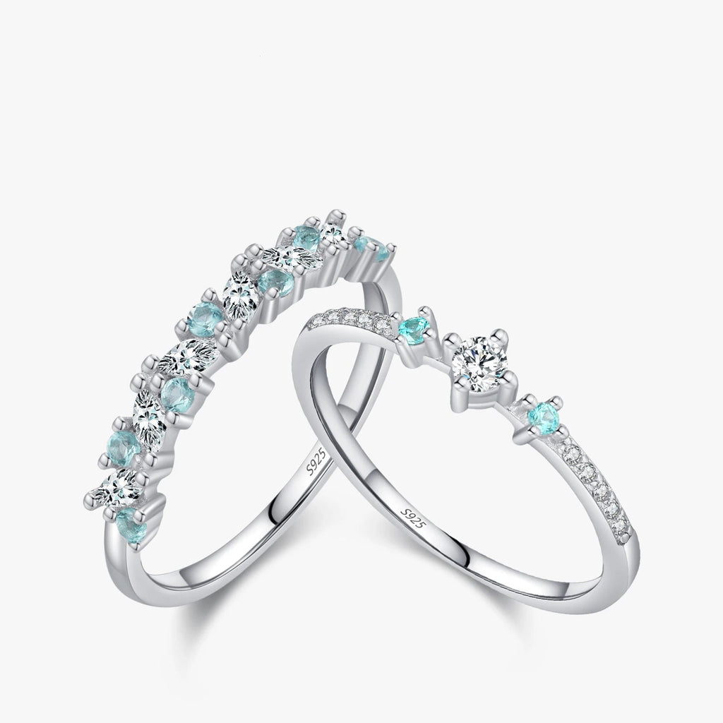 925 Sterling Silver Exquisite Eternity Band Paraiba Color CZ Ring Mint Green Stackable Rings for Women Fine Jewelry