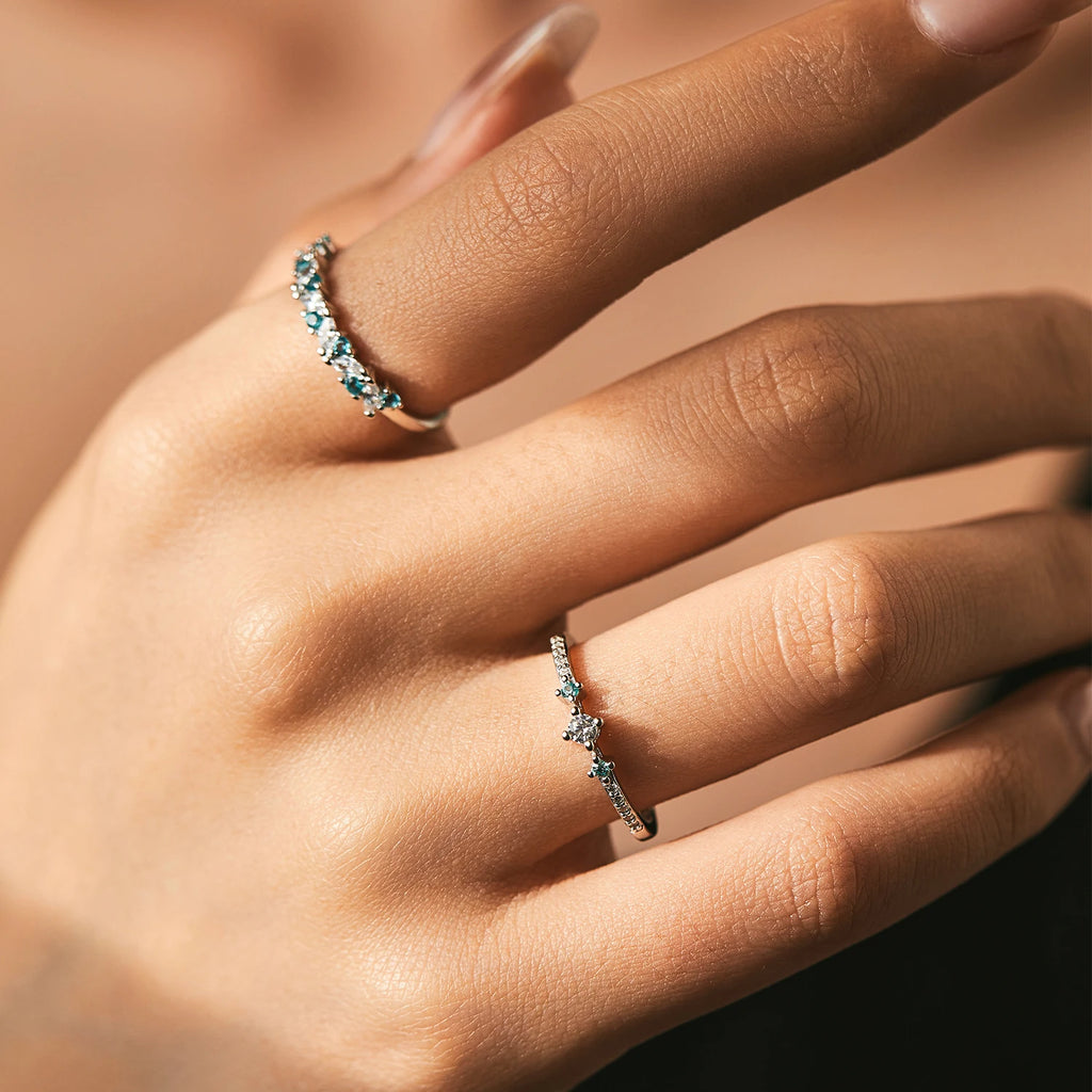 925 Sterling Silver Exquisite Eternity Band Paraiba Color CZ Ring Mint Green Stackable Rings for Women Fine Jewelry