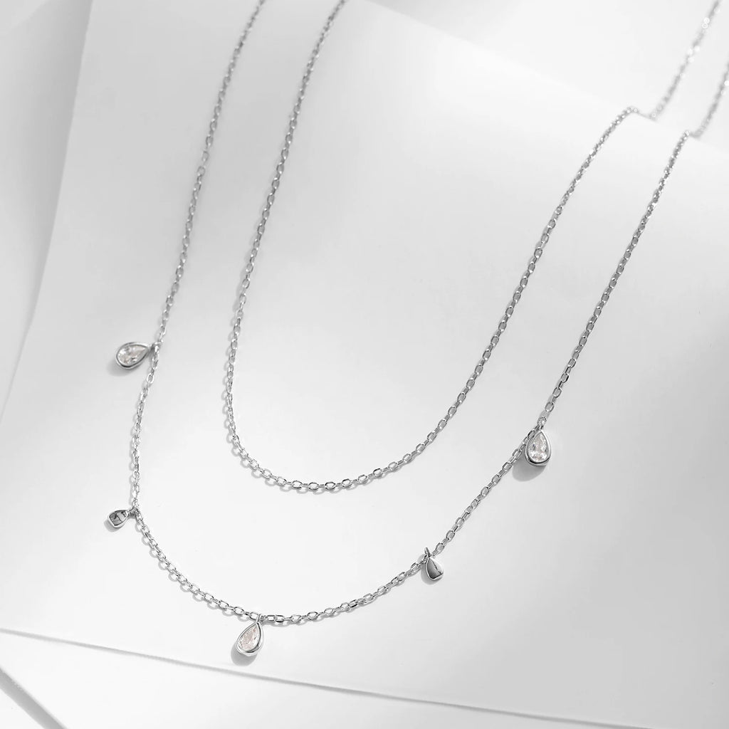 Pear Shape Moissanite Pendant Necklace 925 Sterling Silver Double Layer Necklaces for Women Luxury Wedding Jewelry