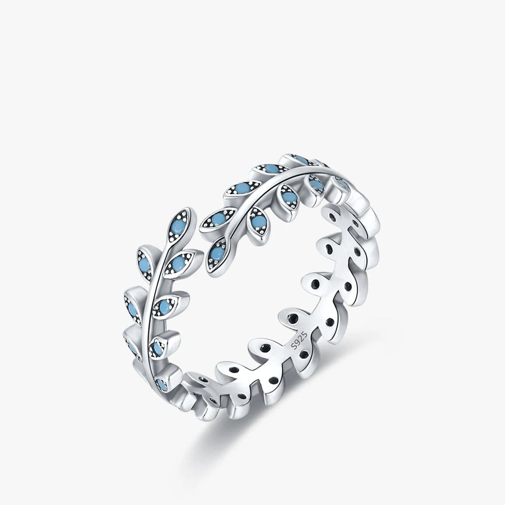 Solid 925 Sterling Silver Luck Charm Leaf Adjustable Finger Ring Vintage Turquoise Trendy Fine Jewelry for Women Gifts