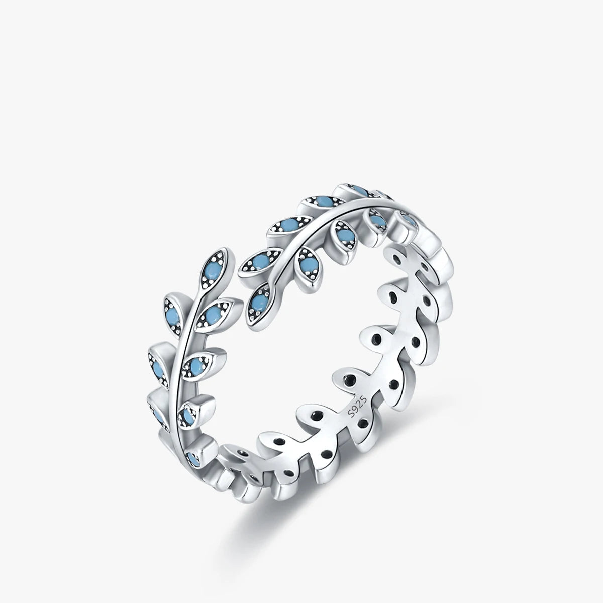 Solid 925 Sterling Silver Luck Charm Leaf Adjustable Finger Ring Vintage Turquoise Trendy Fine Jewelry for Women Gifts