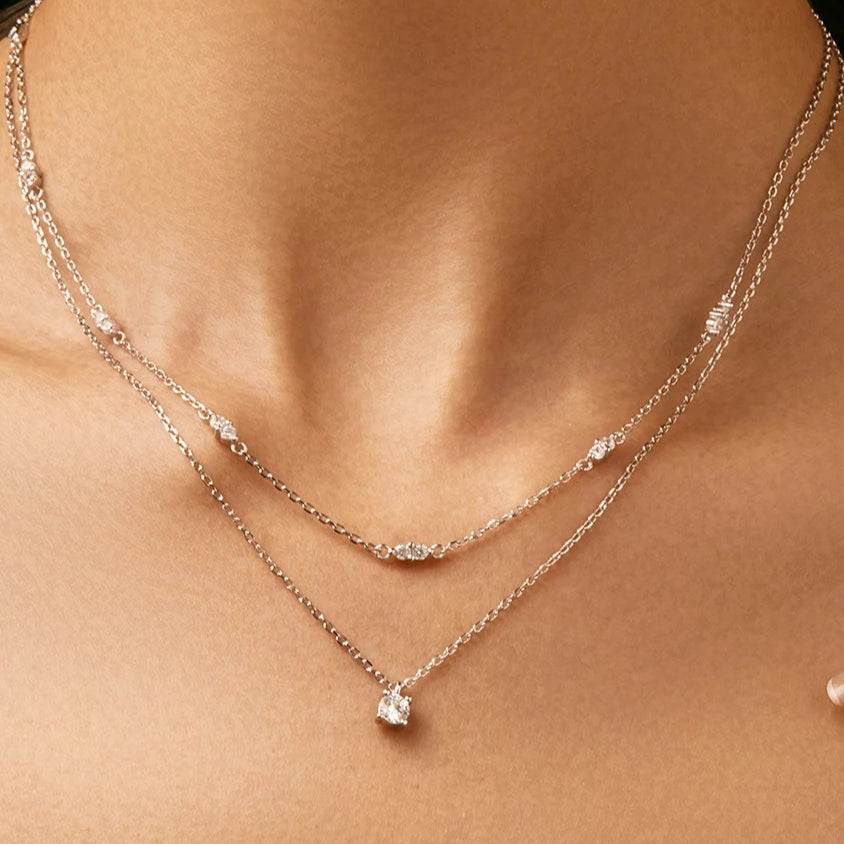 Moissanite D Color Double Layer Pendant Necklace 925 Sterling Silver round Stylish Choker Necklace for Women Jewelry