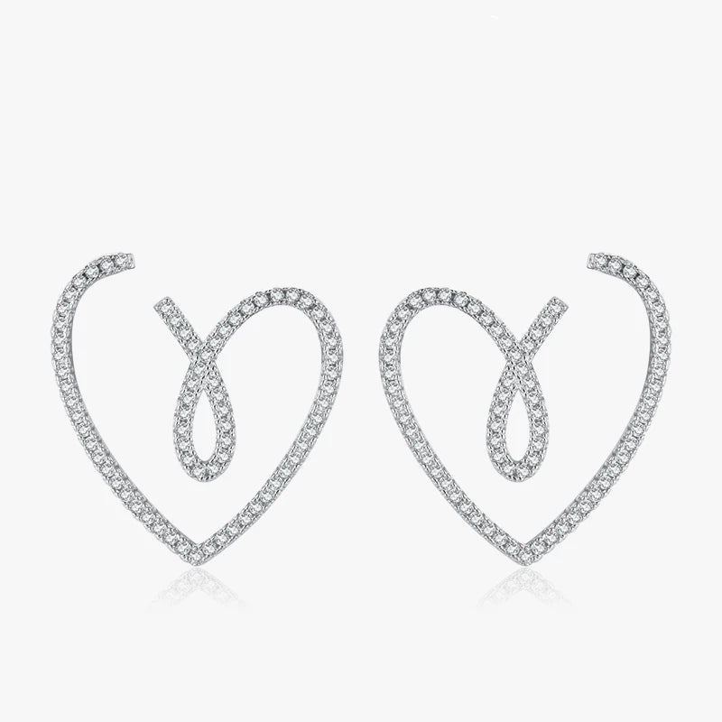 925 Sterling Silver Luxury Sparkling Clear CZ Line Hearts Stud Earrings for Women Wedding Party Jewelry Hypoallergenic