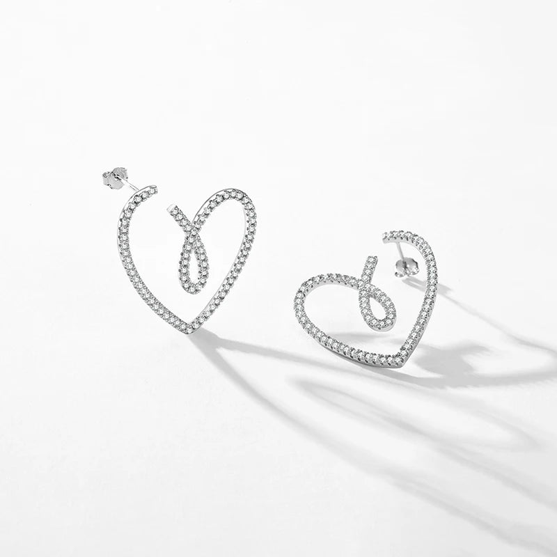 925 Sterling Silver Luxury Sparkling Clear CZ Line Hearts Stud Earrings for Women Wedding Party Jewelry Hypoallergenic