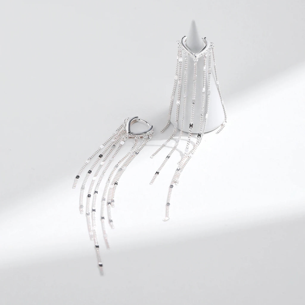 925 Sterling Silver Sparkling Long Tassel Hoop Earrings Trendy Party Luxury Buckle Earrings for Women Fine Jewelry Gifts