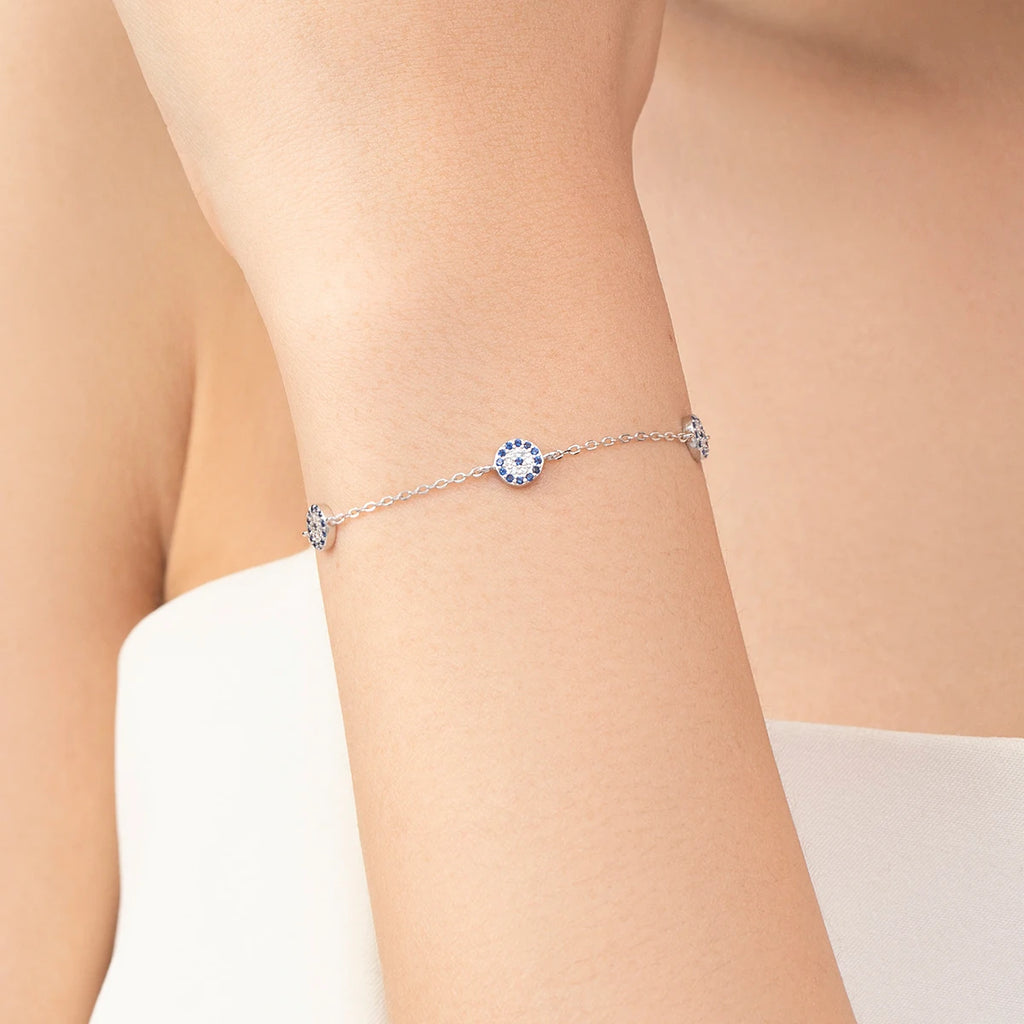 Authentic 925 Sterling Silver Blue Eyes Bracelet Fashion Chain Link for Women Birthday Mother‘S Day Gift Fine Jewelry