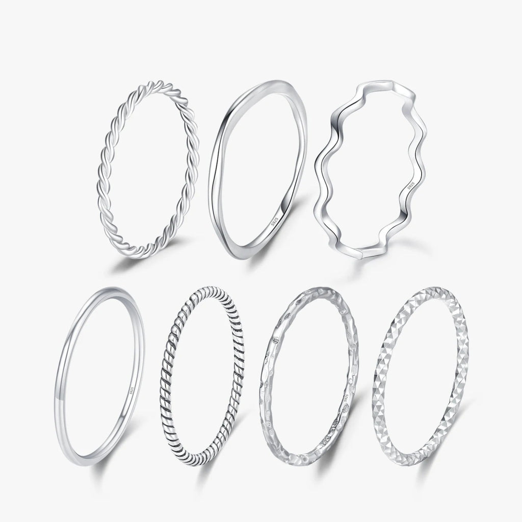 925 Sterling Silver Simple Fashion Stackable Ring Classic Wave Geometric Exquisite Finger Rings for Women Party Jewelry