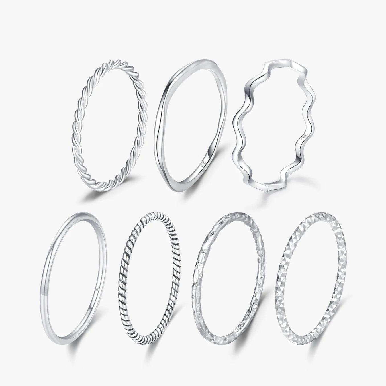 925 Sterling Silver Simple Fashion Stackable Ring Classic Wave Geometric Exquisite Finger Rings for Women Party Jewelry