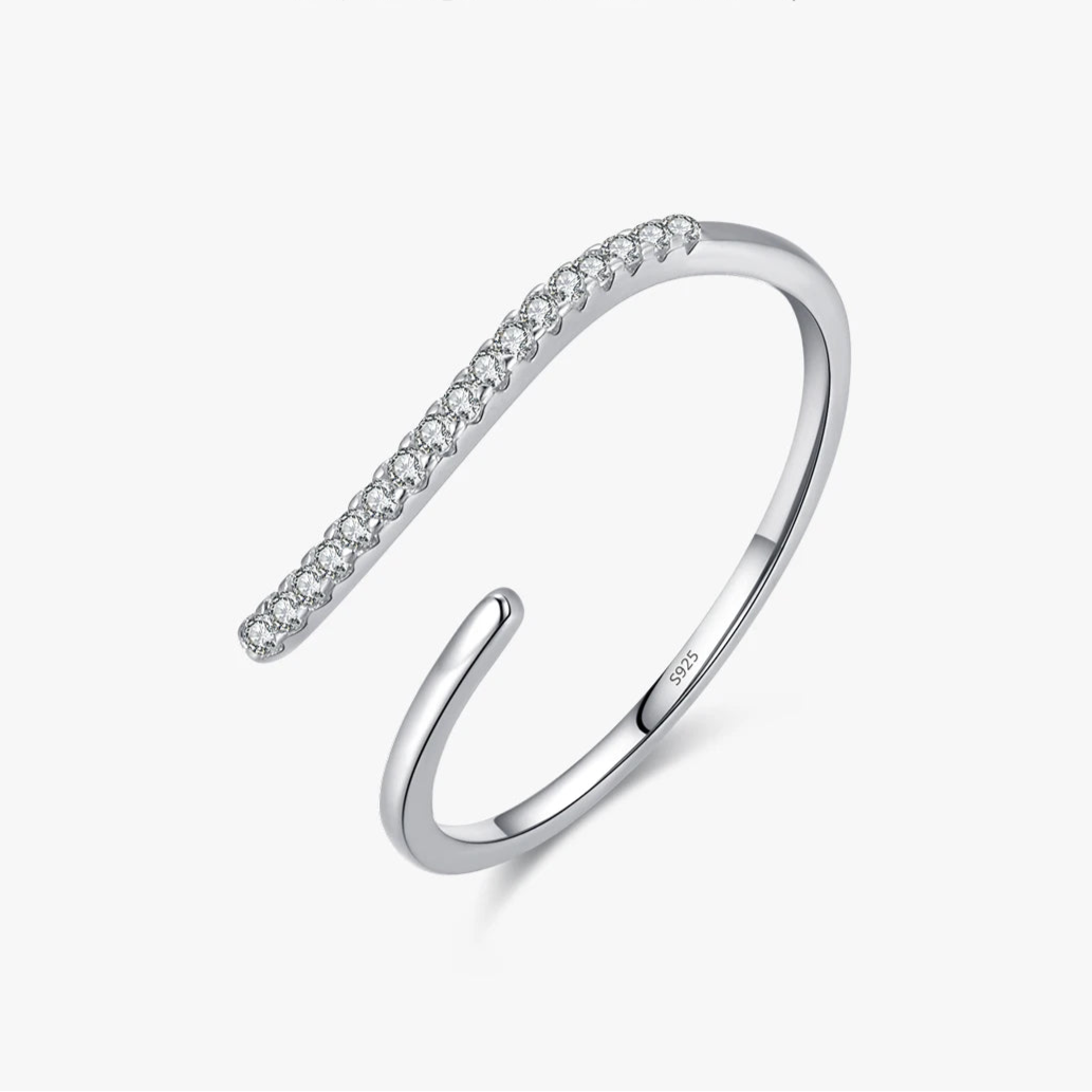 Minimalism 925 Sterling Silver Line Thin CZ Opening Size Finger Ring Classic Luxury Stackable Jewelry for Women Gifts
