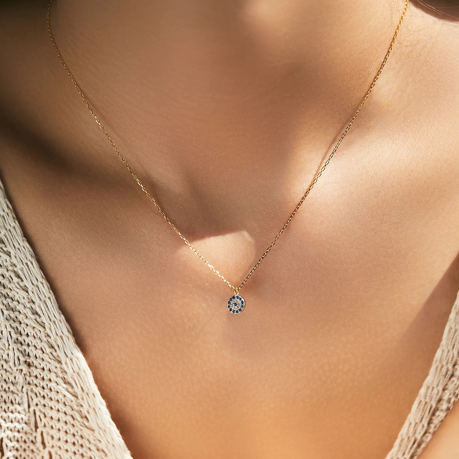 Blue Eye Necklace 925 Sterling Silver Zirconia Eyes Pendant Necklaces Trendy Link Chain Jewelry Gifts for Women Girls