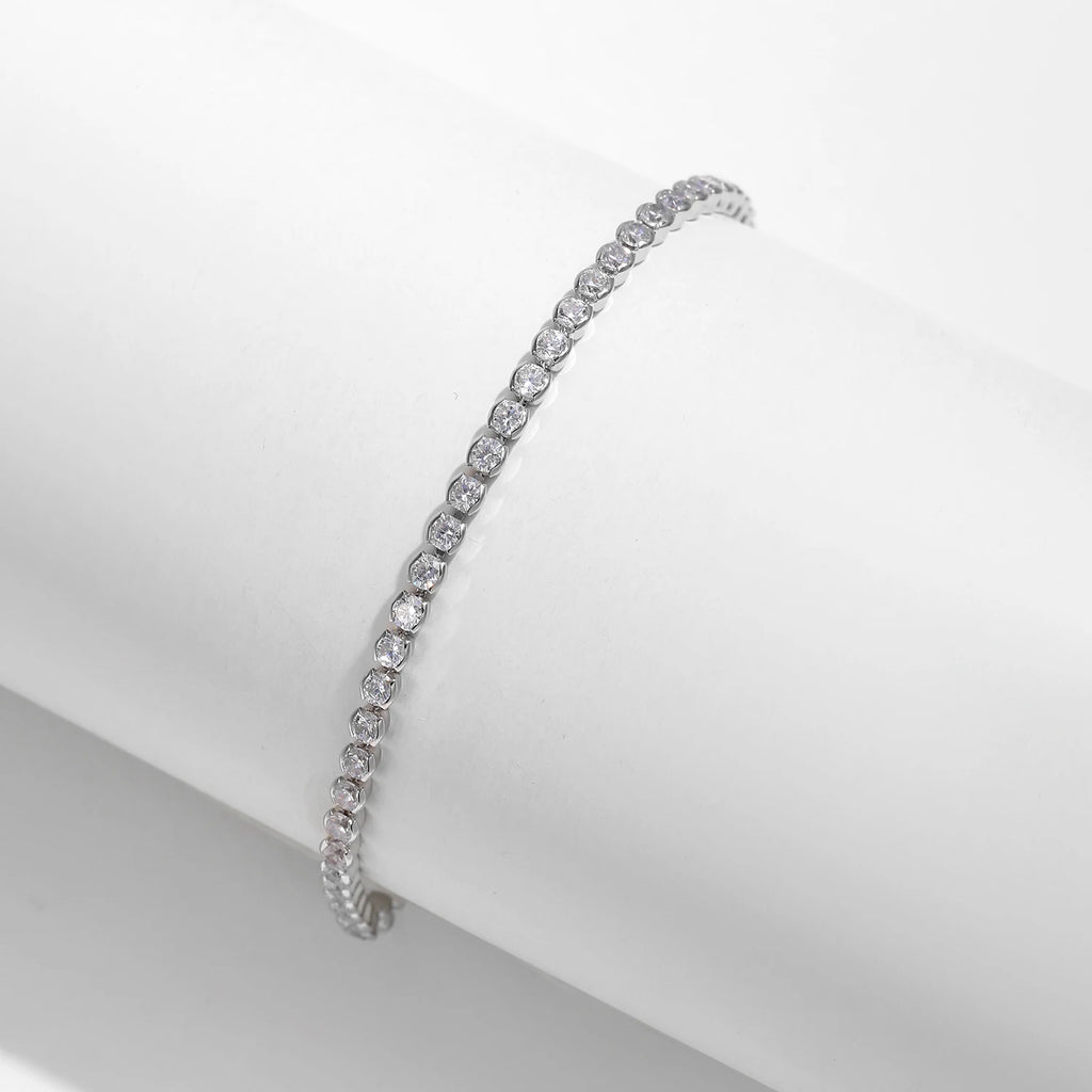 925 Sterling Silver Sparkling CZ Tennis Bracelet round Zirconia Platinum Plated Bracelet for Women Fine Jewelry Gift