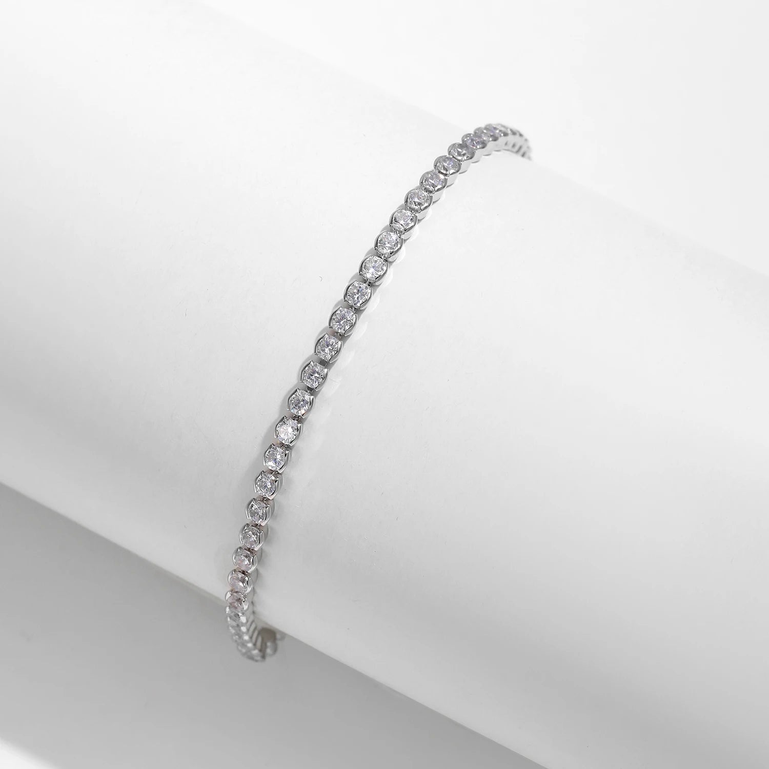 925 Sterling Silver Sparkling CZ Tennis Bracelet round Zirconia Platinum Plated Bracelet for Women Fine Jewelry Gift