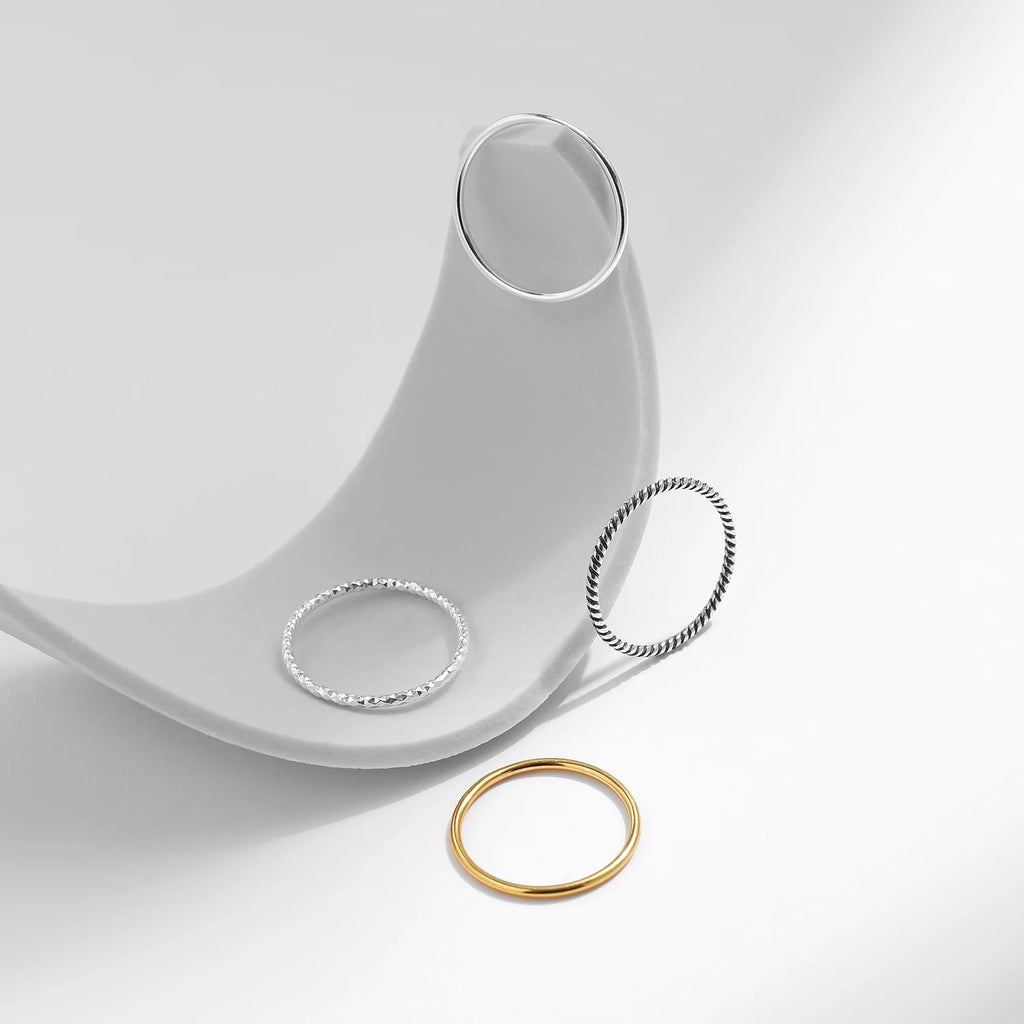 925 Sterling Silver Simple Fashion Stackable Ring Classic Wave Geometric Exquisite Finger Rings for Women Party Jewelry