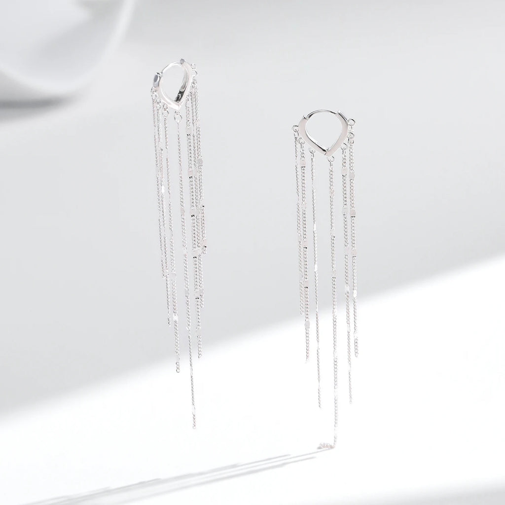 925 Sterling Silver Sparkling Long Tassel Hoop Earrings Trendy Party Luxury Buckle Earrings for Women Fine Jewelry Gifts