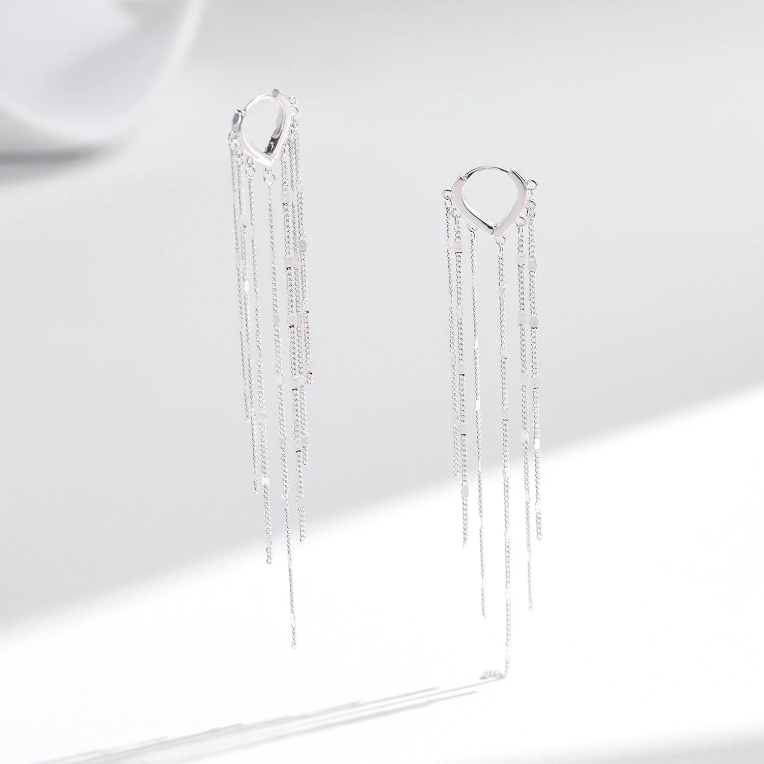 925 Sterling Silver Sparkling Long Tassel Hoop Earrings Trendy Party Luxury Buckle Earrings for Women Fine Jewelry Gifts