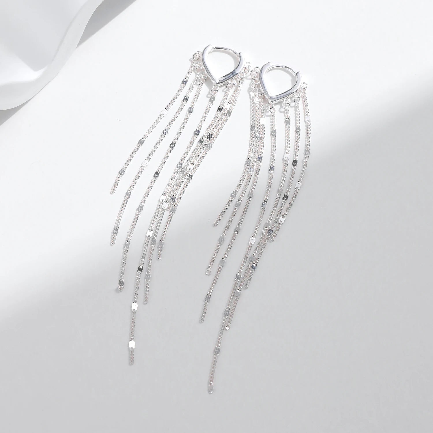 925 Sterling Silver Sparkling Long Tassel Hoop Earrings Trendy Party Luxury Buckle Earrings for Women Fine Jewelry Gifts