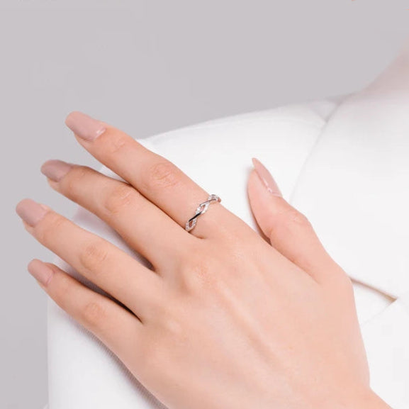 Real 925 Sterling Silver Staggered Line Charm Finger Ring Classic Stackable Clear Zircon Wedding Jewelry for Women Gifts