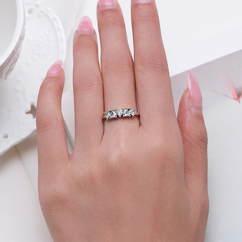 New Arrival 925 Sterling Silver Stackable Heart Finger Rings for Women Shining Clear CZ Wedding Engagement Bands Jewelry