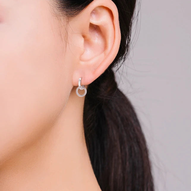 Rose Gold Color Circle Drop Earrings Classic 925 Sterling Silver round Clear CZ Dangle Earring for Women Wedding Jewelry