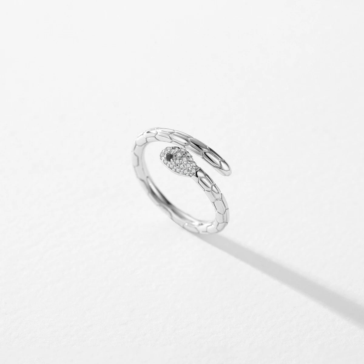 925 Sterling Silver Platinum Plated Adjustable Snake Ring Trendy Black Zircon Vintage Textures Jewelry for Women Gifts