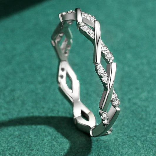 Real 925 Sterling Silver Staggered Line Charm Finger Ring Classic Stackable Clear Zircon Wedding Jewelry for Women Gifts