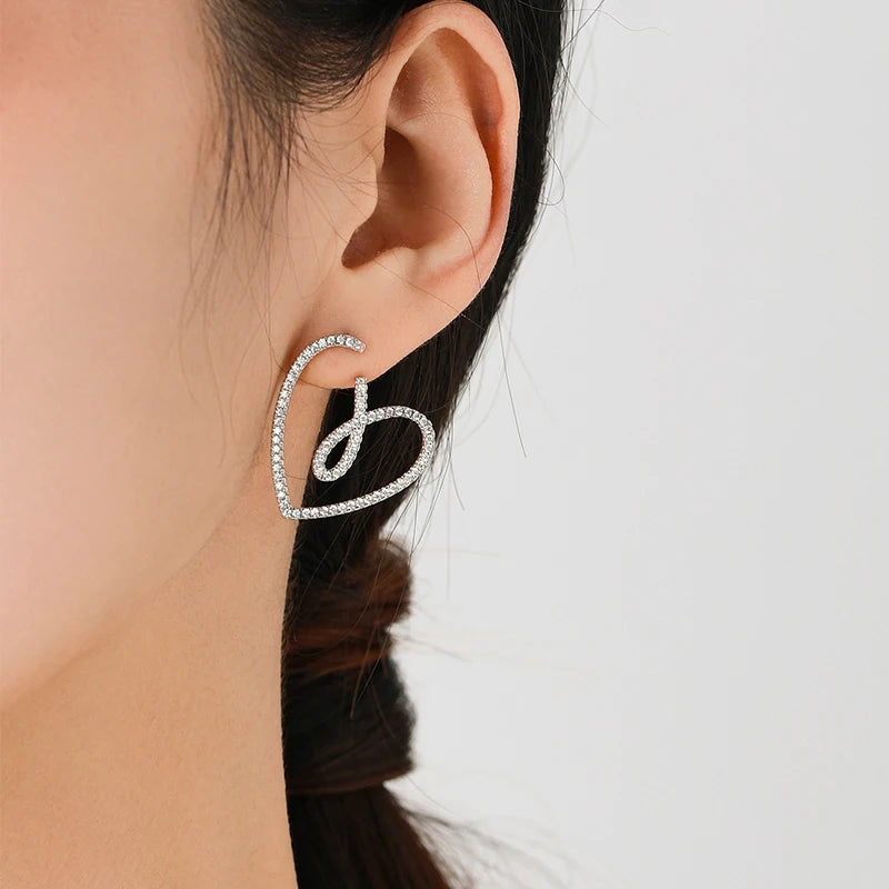 925 Sterling Silver Luxury Sparkling Clear CZ Line Hearts Stud Earrings for Women Wedding Party Jewelry Hypoallergenic