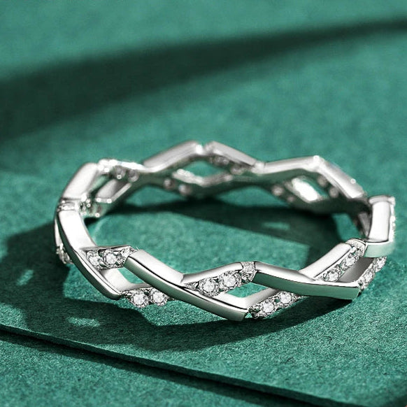 Real 925 Sterling Silver Staggered Line Charm Finger Ring Classic Stackable Clear Zircon Wedding Jewelry for Women Gifts